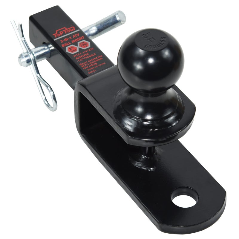 TOPTOW ATV/UTV Trailer Hitch Towing Ball Mounts, 2-Inch Ball, Clevis Pin, Fits 1 1/4-Inch Receiver - Image 1